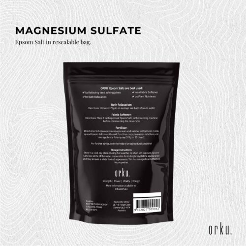 Orku 1Kg Epsom Salt Magnesium Sulphate Bath Salts Skin Body - Image 3