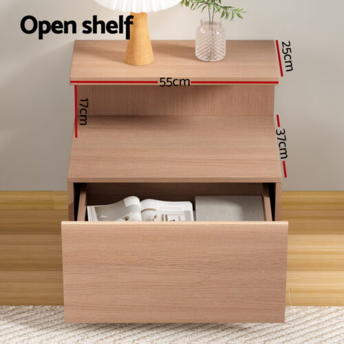 Artiss Bedside Table 1 Drawer - Pine - Image 5