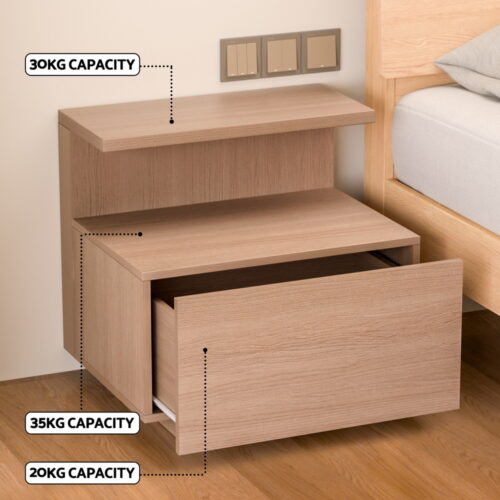 Artiss Bedside Table 1 Drawer - Pine - Image 6