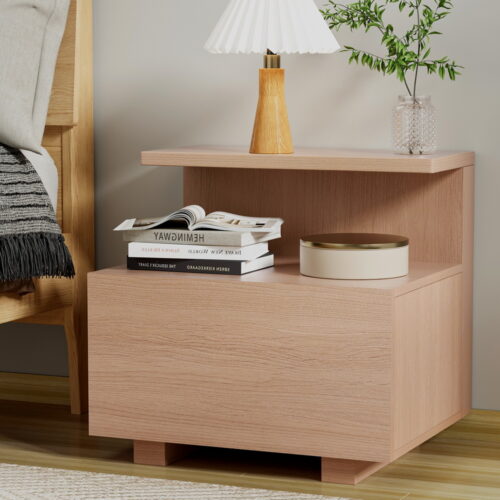 Artiss Bedside Table 1 Drawer - Pine - Image 7