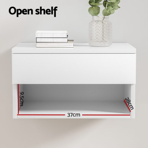 Artiss Floating Bedside Table Nightstand Drawer White - Image 5