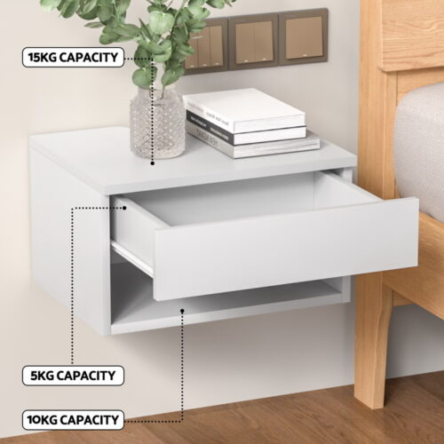 Artiss Floating Bedside Table Nightstand Drawer White - Image 6