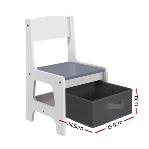 Keezi Kids Table and Chairs Set Play Activity Toys Storage Chalkboard Desk Grey - Image 3