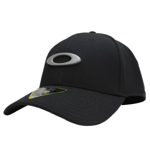 Oakley Tincan Cap Mens Size S/M Plain Black Grey Logo Flex Fit Baseball Hat