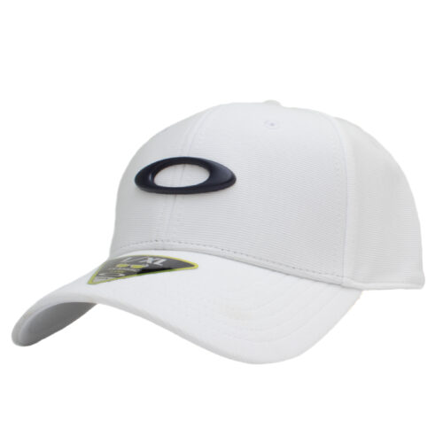 Oakley Tincan Cap Mens Size L/XL Plain White Blue Logo Flex Fit Baseball Hat