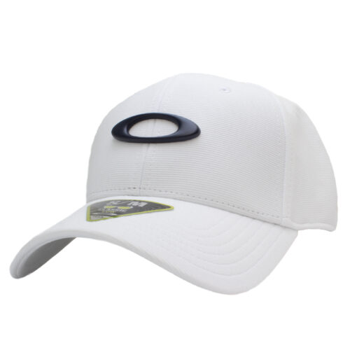 Oakley Tincan Cap Mens Size S/M Plain White Blue Logo Flex Fit Baseball Hat