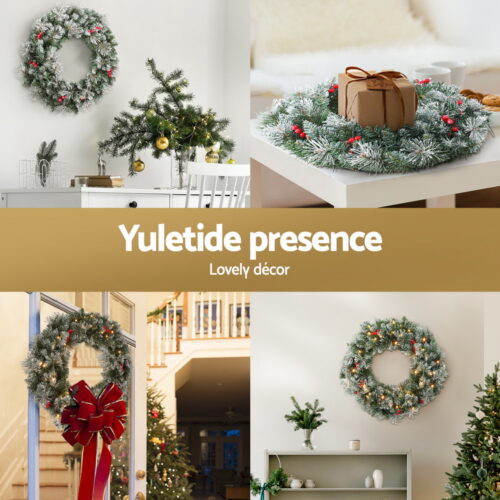 Jingle Jollys 60cm Christmas Wreath LED Lights Snowy Berries Garland Party Decor - Image 5