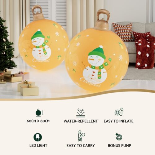 Jingle Jollys Christmas Inflatable Ball 60cm Led Illuminated Snowman Xmas Decor - Image 4