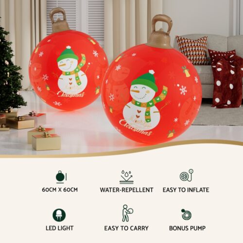 Jingle Jollys Christmas Inflatable Ball 60cm Illuminated Led Snowman Xmas Decor - Image 4