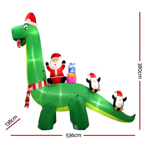 Jingle Jollys Christmas Inflatable Santa Dinosaur 3.8M Illuminated Decorations - Image 3