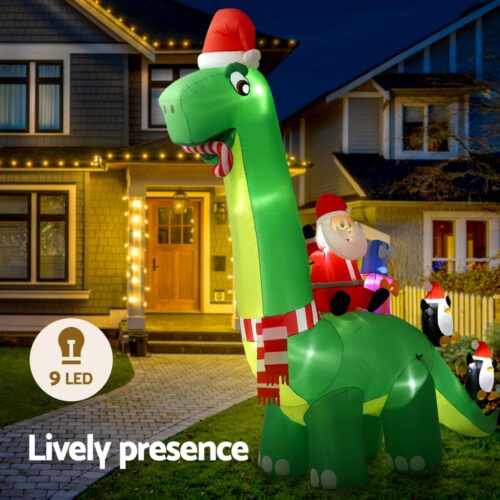 Jingle Jollys Christmas Inflatable Santa Dinosaur 3.8M Illuminated Decorations - Image 4