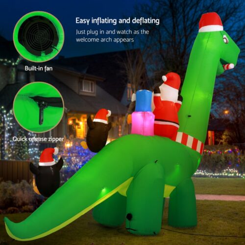 Jingle Jollys Christmas Inflatable Santa Dinosaur 3.8M Illuminated Decorations - Image 5