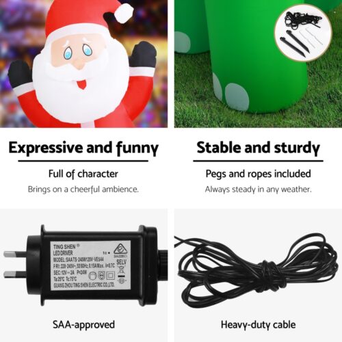 Jingle Jollys Christmas Inflatable Santa Dinosaur 3.8M Illuminated Decorations - Image 6