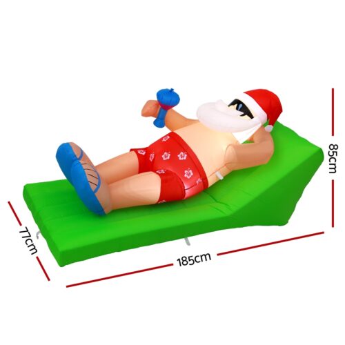 Jingle Jollys Christmas Inflatable Santa Bench 1.8M LED Illuminated Decorations - Image 2
