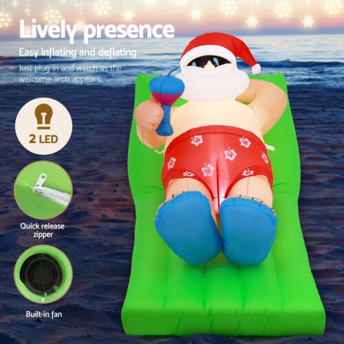 Jingle Jollys Christmas Inflatable Santa Bench 1.8M LED Illuminated Decorations - Image 3