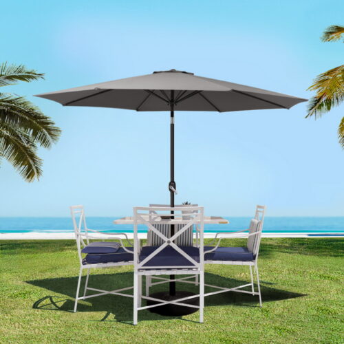 Instahut Outdoor Umbrella 2.7m Base Beach Pole Garden Tilt Sun Patio UV Charcoal - Image 7