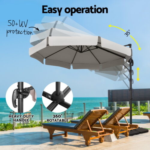 Instahut Outdoor Umbrella 3m Base Cantilever Beach Stand Sun Roma 360Degree Grey - Image 4