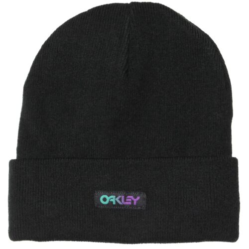 Oakley B1B Gradient Patch Beanie Blackout Fine Knit Warm Winter Mens Unisex Hat