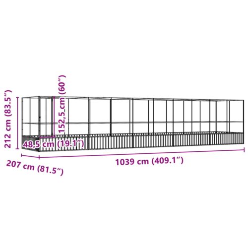 Aviary with Extension Silver 1039x207x212cm Steel - Image 8