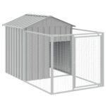 Dog House with Run Light Grey 117x201x123cm Galvanised Steel