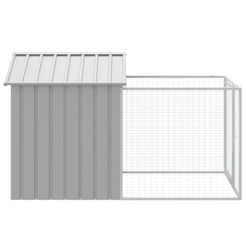 Dog House with Run Light Grey 117x201x123cm Galvanised Steel - Image 4