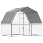 Dog Cage with Roof Door Silver Galvanised Steel