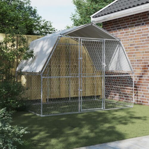 Dog Cage with Roof Door Silver Galvanised Steel - Image 3