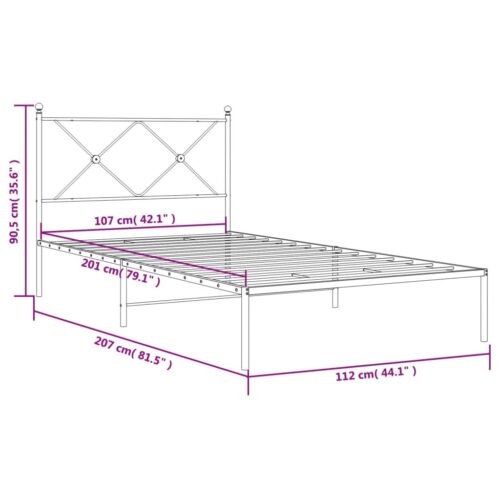 Metal Bed Frame with Headboard Black 107x203cm King Single - Image 8
