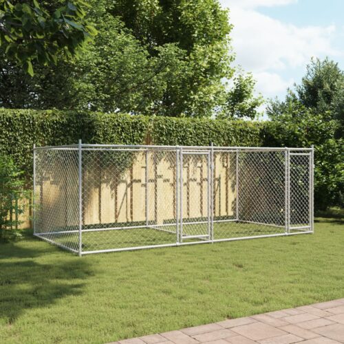 Dog Cage with Doors Grey 4x2x1.5m Galvanised Steel - Image 3