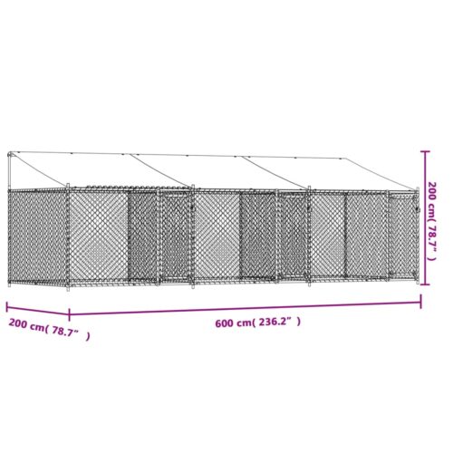 Dog Cage with Roof Doors Grey 6x2x2m Galvanised Steel - Image 8