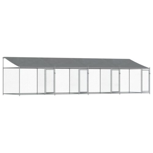 Dog Cage with Roof Doors Grey 8x2x2m Galvanised Steel