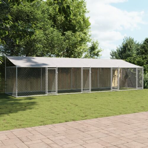 Dog Cage with Roof Doors Grey 8x2x2m Galvanised Steel - Image 9