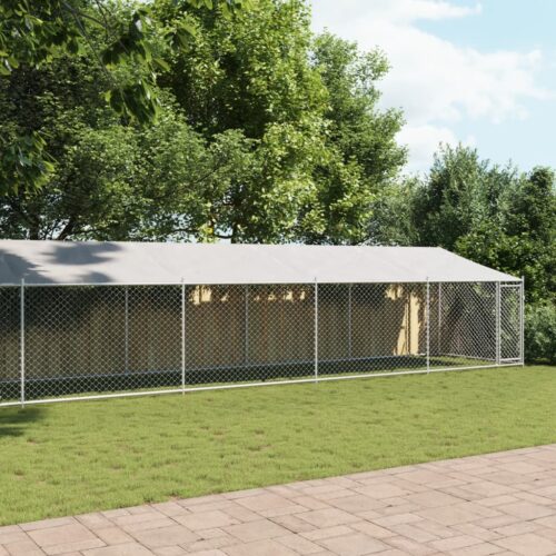 Dog Cage with Roof Door Grey 12x2x2m Galvanised Steel - Image 9