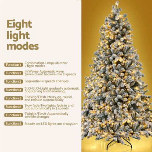 Jingle Jollys Christmas Tree 1.8m Snow Flocked LED Xmas Decoration 8 Light Modes - Image 5
