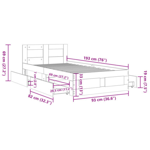 Bed Frame with Headboard Sonoma Oak 90x190cm - Image 11
