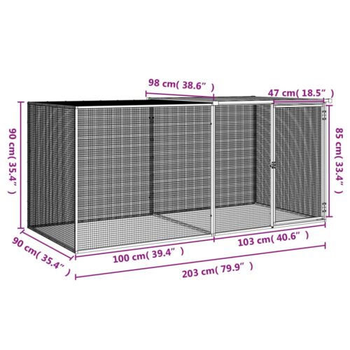 Chicken Cage with Roof Light Grey 203x98x90cm Galvanised Steel - Image 8