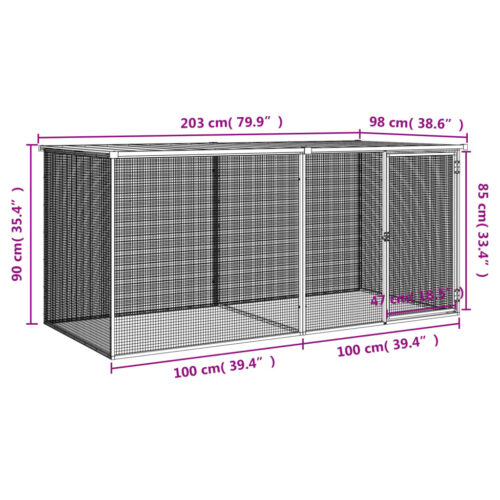 Chicken Cage with Roof Light Grey 203x98x90cm Galvanised Steel - Image 8