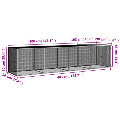 Chicken Cage with Roof Light Grey 403x98x90cm Galvanised Steel - Image 9