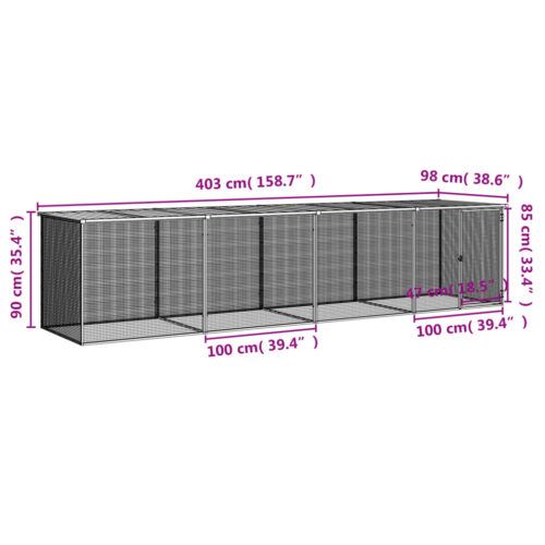 Chicken Cage with Roof Light Grey 403x98x90cm Galvanised Steel - Image 10