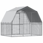 Chicken Cage with Roof Door Silver Galvanised Steel