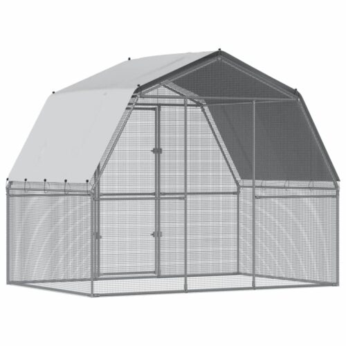 Chicken Cage with Roof Door Silver Galvanised Steel