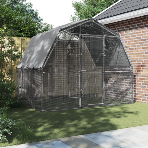 Chicken Cage with Roof Door Silver Galvanised Steel - Image 3
