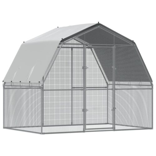 Chicken Cage with Roof Door Silver Galvanised Steel - Image 6