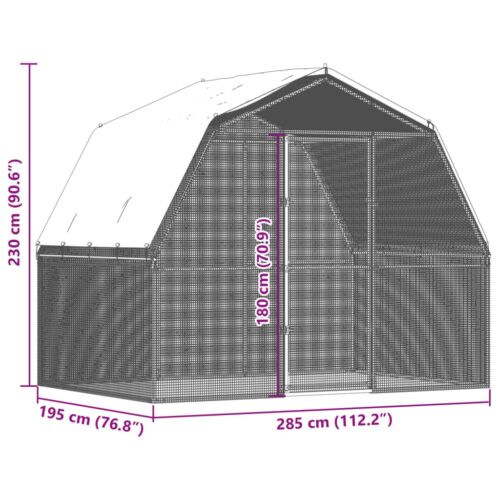 Chicken Cage with Roof Door Silver Galvanised Steel - Image 8