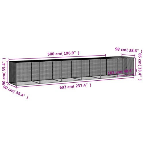 Chicken Cage with Roof Light Grey 603x98x90cm Galvanised Steel - Image 9