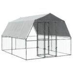 Chicken Cage with Roof Door Silver Galvanised Steel