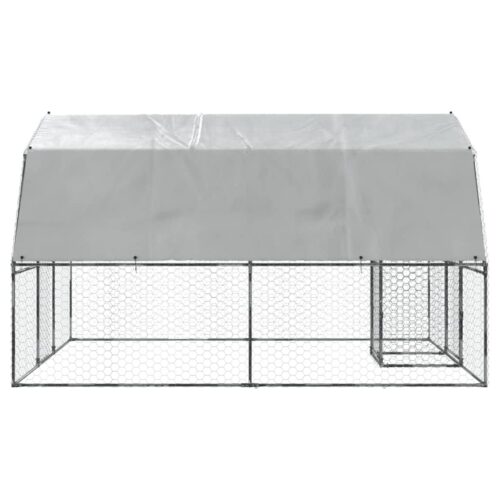 Chicken Cage with Roof Door Silver Galvanised Steel - Image 4
