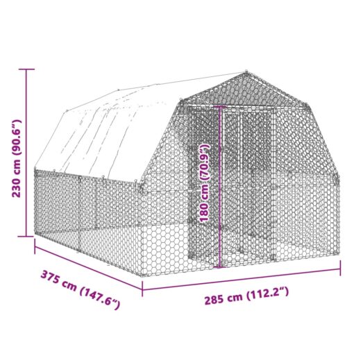 Chicken Cage with Roof Door Silver Galvanised Steel - Image 7