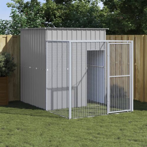 Chicken Cage with Run Light Grey 165x251x181cm Galvanised Steel - Image 6