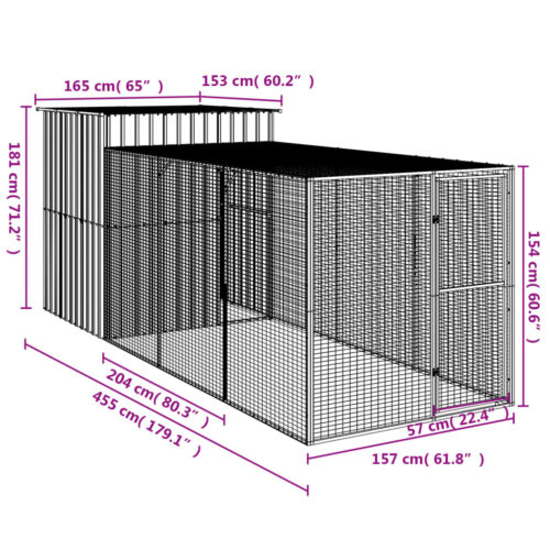 Chicken Cage with Run Anthracite 165x455x181cm Galvanised Steel - Image 8